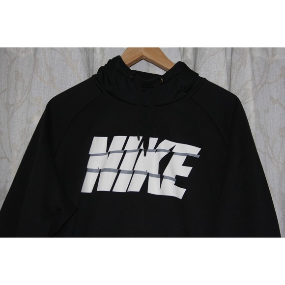 Men's Nike Therma HD Black‎ White Zig-Zag Size XL Dri-Fit Hoodie 932009-010 - Picture 2 of 13